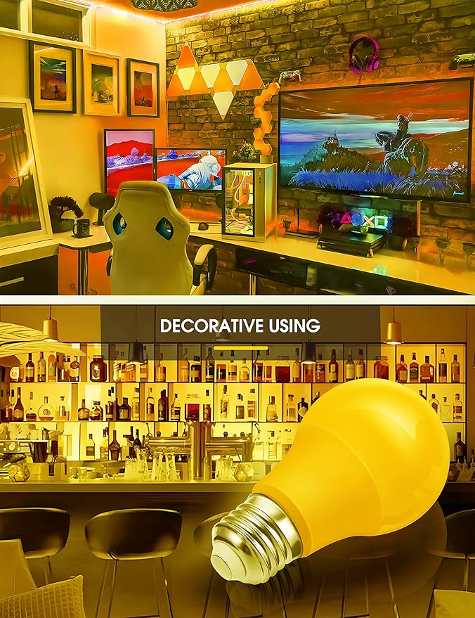 L LOHAS LED Yellow Bug Light Bulbs Outdoor, A19 9W Bug Lights for Outside, 60W Equivalent, 2000K Amber Porch Light Bulb, Non-Attracting, E26 Base, Not-Dimmable, Ideal for Patio, Deck, Backyard, 4 Pack