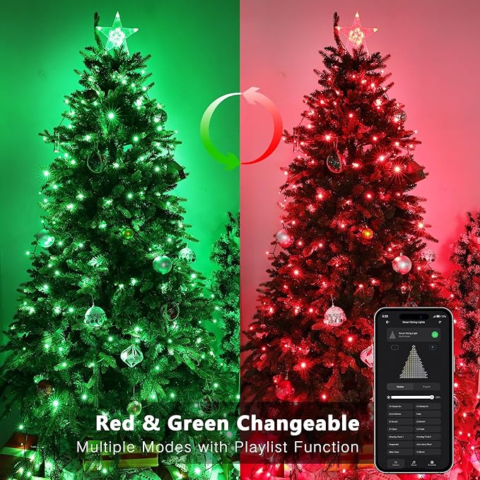 Brizled Smart Red Valentine String Lights/Green St. Patrick's Day Lights, 66FT 200 LED Color Changing Christmas Tree Lights WiFi App & Voice Control, Dimmable Music Sync for Indoor Outdoor Xmas Party