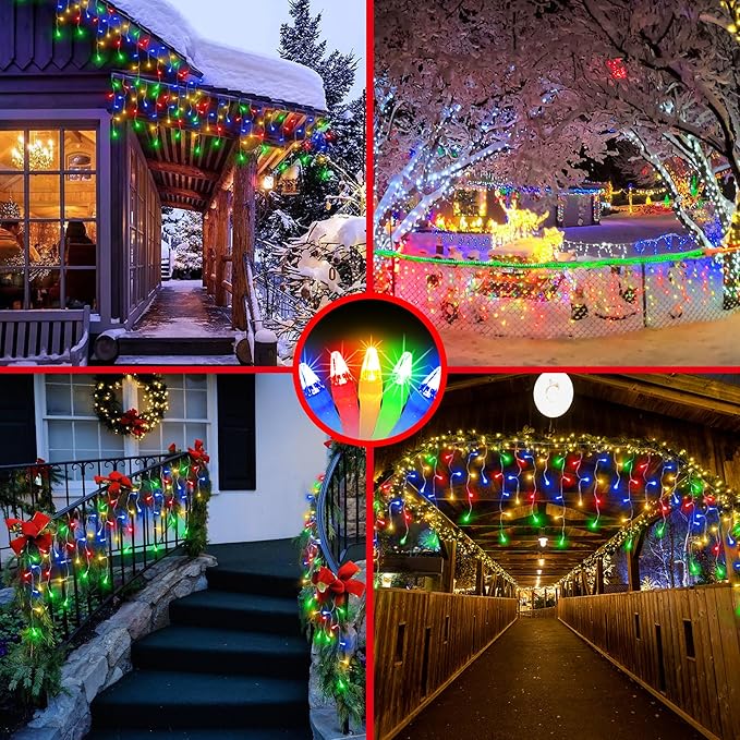 66 FT LED Christmas Lights with 140 Drops, 490 LED Indoor Outdoor Christmas Decorations, 8 Lighting Mode Waterproof Fairy Lights with Timer for Xmas Holiday Wedding Yard Party Multicolor