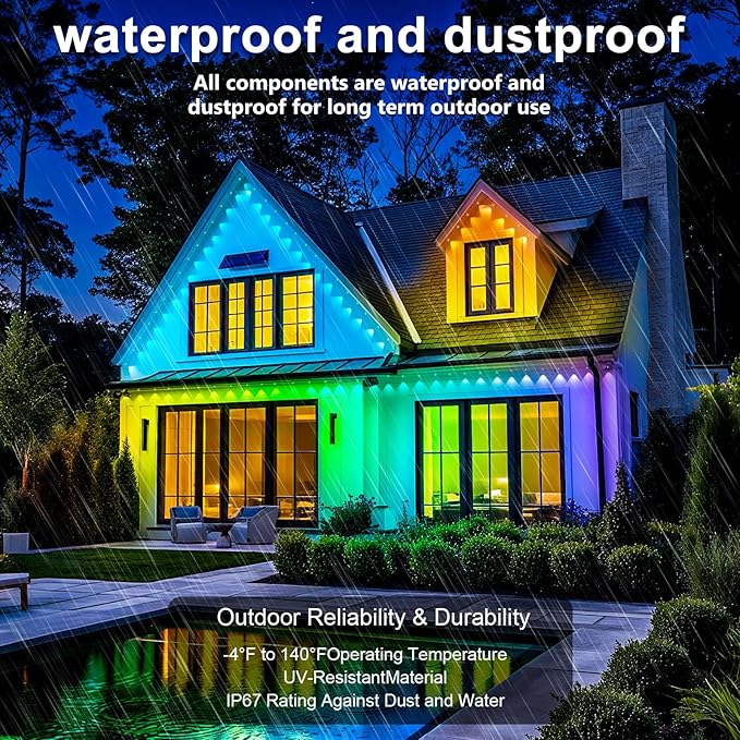 Permanent Outdoor Lights,100FT RGB Eave Light,IP67 Waterproof Lighting for House,Smart LED with App/Remote Control for Outdoor Decor,Garden Decor,Party,Holiday