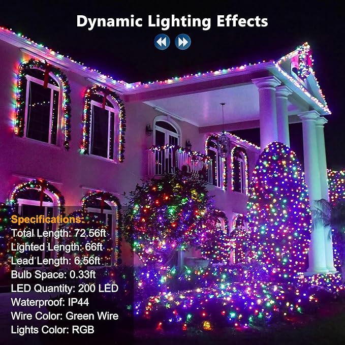 Brizled Color Changing RGB Christmas Lights, 66ft 200 LED Easter String Lights Music Sync, 120+ Modes Remote Dimmable Outdoor Mini Tree Light Indoor Plugin for July 4th Xmas Halloween