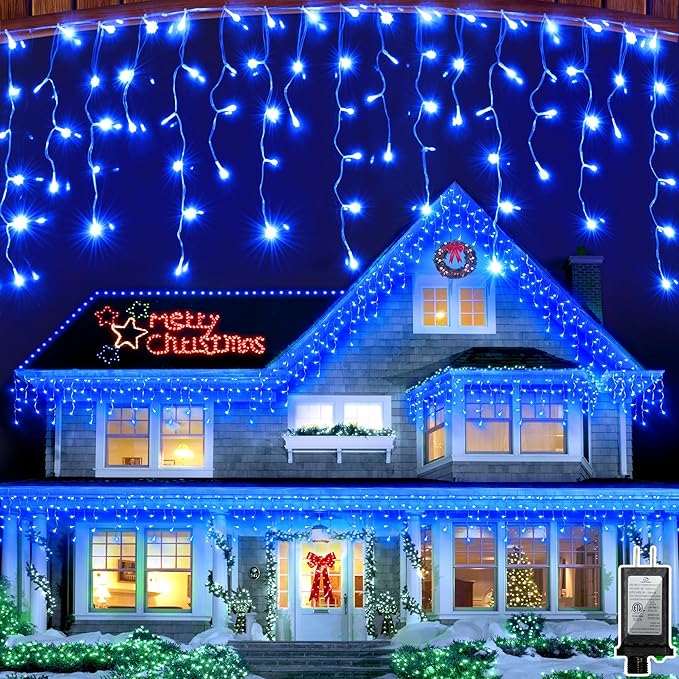 1620 LED 164ft 360 Drops Christmas Lights, Outdoor Hanging lights with 8 Modes & Timer Memory, Outside Waterproof Curtain String Light for House Fence Tree Holiday Wedding Party Decorations (Blue)