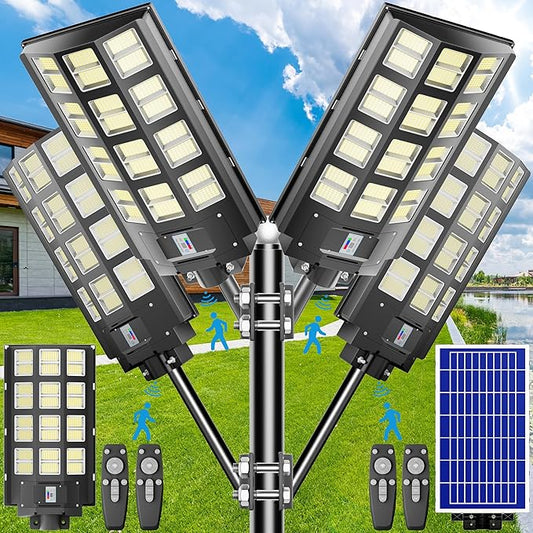 8000W Solar Street Light Outdoor Waterproof IP67 240000 Lumens, Solar Parking Lot Lights Dusk to Dawn Metion Sensor Solar Power Street Light Outside 4-Pack