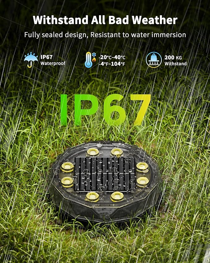 Solar Ground Lights with Remote Control 50ft,IP67 Waterproof Solar Garden 15 Multi Color Lights,RGBYW Solar Powered Outdoor Landscape Lighting for Pathway,Yard,Deck,Lawn,Patio,Walkway,Poolside,16 Pack