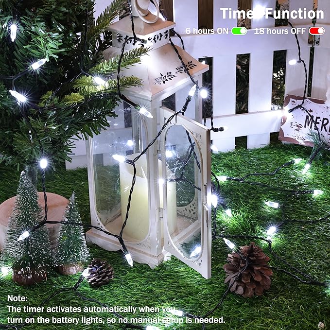 Lomotech Battery Operated Christmas Lights - 4 Pack Total 66ft 200LEDs Mini String Lights 8 Modes Waterproof with Timer for Home, Garden, Party, Holiday, Tree Decoration (Green Wire, White)