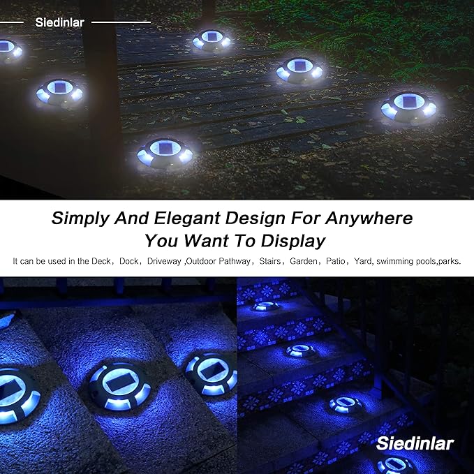 SIEDiNLAR Solar Deck Lights Driveway Dock Light LED Solar Powered Outdoor Waterproof Road Markers for Step Garden Sidewalk Stair Ground Pathway Yard 16 Pack (Blue)
