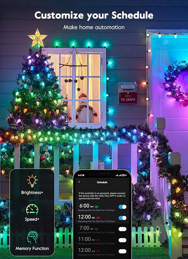 Brightown C9 LED Christmas Lights Outdoor, 200 LED RGB Smart Christmas Tree Lights with Remote, App Control, Music Sync, Waterproof C9 String Light for Indoor House Patio Holiday Xmas Decor