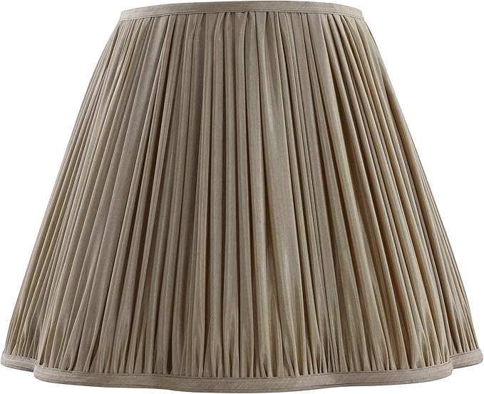 Aspen Creative 34248, Bottom Scallop Gather Pleated Traditional Spider Lamp Shade in Metallic Gold Faux Silk Fabric, 9" Top x 18" Bottom x 14" Slant
