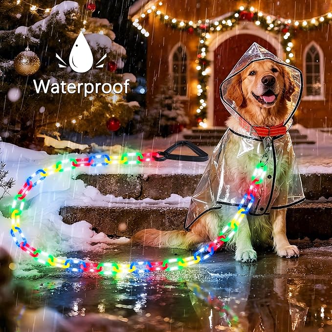 Joomer 6FT Light-Up Dog Leash for Night Walking, 60 LED Battery Operated Dog Chain Lights with 8 Modes & Timer, Glow Leashes with Secure Handle for Small to Large Pets (Multicolor)