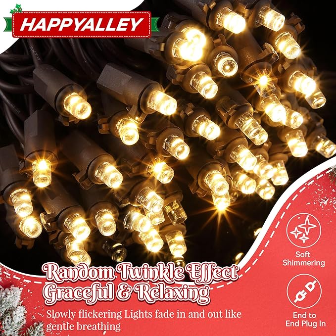 Slow Twinkling Christmas Light, 100 LED 35Ft Pulsing Twinkle Lights for Christmas Tree, 5mm Wide Angle Soft Random Shimmering Set with Brown Wire Cord, Waterproof String Lights (Warm White)