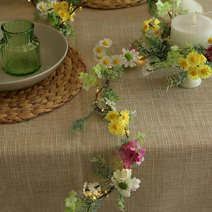 Wildflower Garland Easter String Lights Battery Operated with Remote Multicolor Daisy Floral & Leaf Lights for Bedroom Outdoor Party Holiday Home Spring Easter Decorations