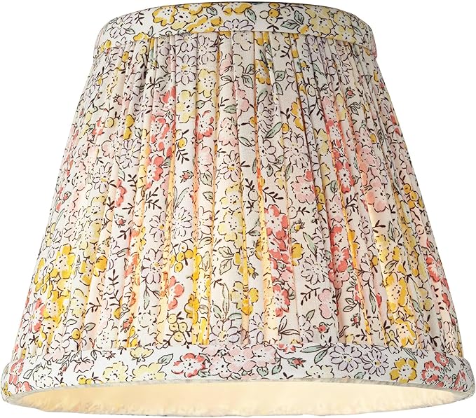 Nelle 3 1/2" Top x 6" Bottom x 5" High x 5" Slant Print Cottage Core Lamp Shade Replacement Small Yellow Peach Empire Round Farmhouse Country Pleated Floral Clip On Candelabra - Springcrest
