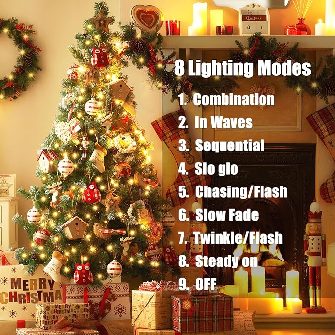Battery Operated Christmas Lights - 4 Pack Total 66ft 200 LEDs Warm White Christmas Lights with Timer, 8 Modes Waterproof Twinkle Lights for Indoor Outdoor Xmas Tree Wreath Party Holiday Decorations