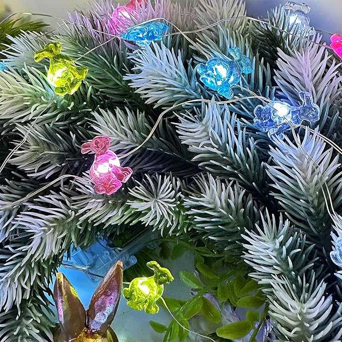 Easter String Lights, 50LED 16FT Colorful Bunny Decorative Fairy Lights Battery Operated, Rabbit Shaped Lights Indoor Outdoor, 8 Lighting Modes & Timer, Waterproof for Easter Party Home, 1 Pack