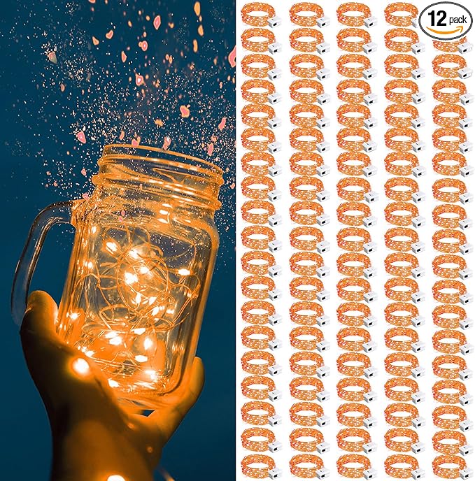 ZGWJ Fairy Lights Battery Operated, 100 Pack Twinkle String Lights 20 LED 7FT 3 Lighting Modes for Bedroom Decor, Easter, Halloween, Christmas, Party Indoor and Outdoor Decoration (Orange, 100PCS)
