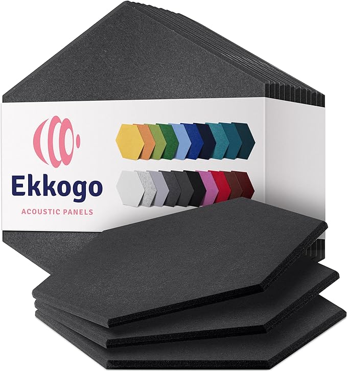 Acoustic Panels 12-Pack Soundproof Wall Panels 14"X12.1"X0.4" Sound Panels High Density Sound Dampening Panels - [Dark Gray Hexagon]