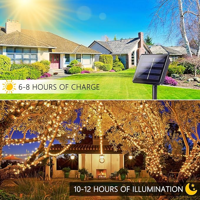 6 Pack Solar String Lights for Outside, 285 FT Total 720 LED Solar Chrismas Lights Outdoor with 8 Modes & Memory Function, Waterproof Twinkle Light for Xmas Tree Yard Party Decorations (Warm White)