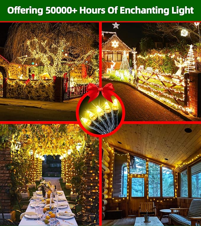 300LED Christmas Lights Outdoor Indoor Use, 12 Lighting Modes 75ft Christmas Tree Lights with Timer, Dimmable Warm White LED StringLights Waterproof for Yard Tree Wedding Party Holiday Warm White