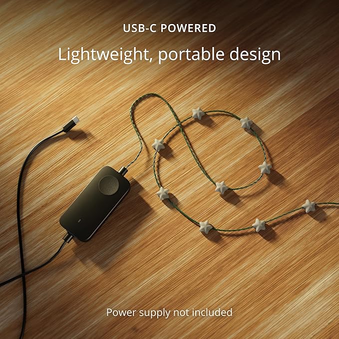 Twinkly Strings USB-C Star 200 LED, Star-Shaped LED Light String, RGB Multicolor LED Lights, Valentine's Day Lights, Compatible with Alexa, Google Home, USB-C Power, Green Wire, 39.4ft