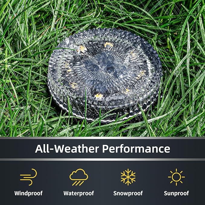 Glass Solar Ground Lights with Ray Style, Modular-Design Waterproof In-Ground Light for Patio Pathway Lawn Yard Deck Walkway, Decorative Disk Lighting for Garden Bed, Warm White (8 Pack)