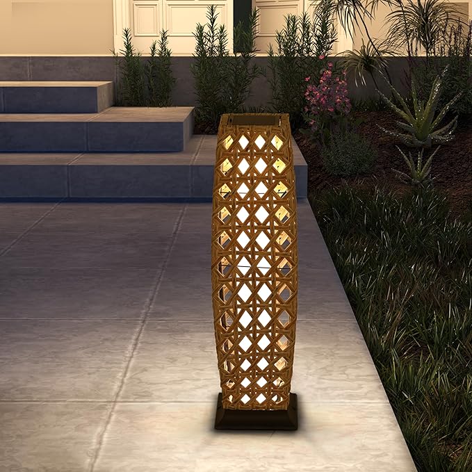 GREEN MORE Rattan Solar Patio Lights,50 Lumen Auto-On/Off Outdoor Floor Solar Lamp, IP65 Waterproof with 8H Runtime for Garden Pathways & Landscape Lighting