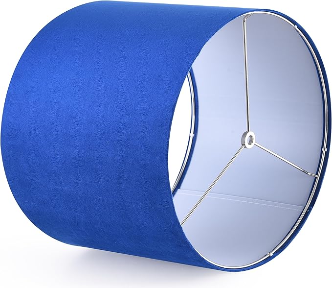 Velvet Drum Lamp Shade Medium Blue Lampshade 13" Top x 13" Bottom x 10" High(Spider) Farmhouse Lamp shade for Table and Bedside Lamp