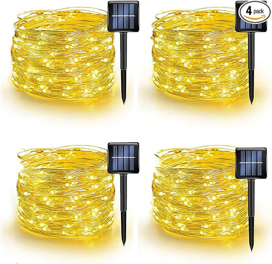 TW SHINE Warm White Solar String Lights Outdoor, Total 160 FT 480 LED Solar Powered Waterproof Fairy Lights 8 Modes Copper Wire Lights for Christmas Party Tree Wedding Yard Decorations, 4 Pack