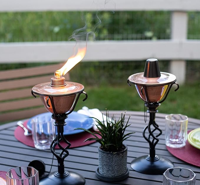 BIRDROCK HOME Outdoor Torches - Durable Construction, Modern Design, Weather Resistant, Citronella Oil Compatible, Ideal for Backyards, Patios, Pathways - Decorative Copper, 2 Pack