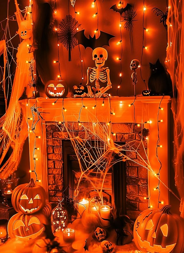 2 Pack Orange Halloween Mini Lights, 13 Feet 50 Count Totally 100 Count Incandescent Bulb Mini String Lights, Connectable Halloween Light for Haunted House Ghost Party Holiday Window Indoor Decoration