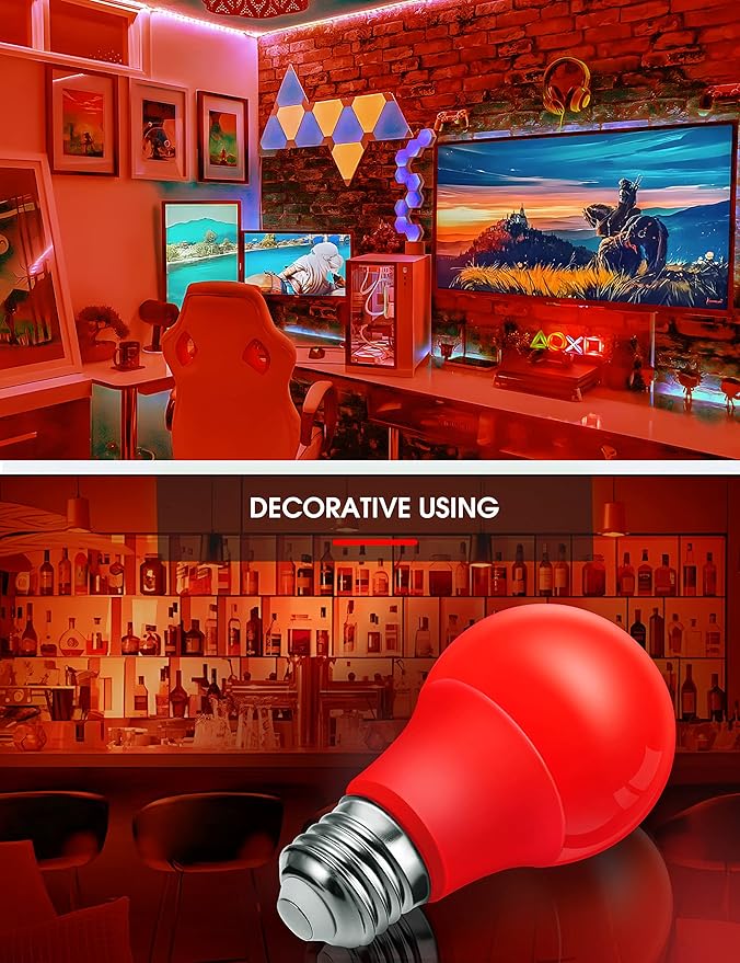 L LOHAS LED Red LED Light Bulbs, A19 9W (60W Equivalent) Christmas Red Colored Light Bulb Indoor, E26 Base, Non-Dim, 4 Pack