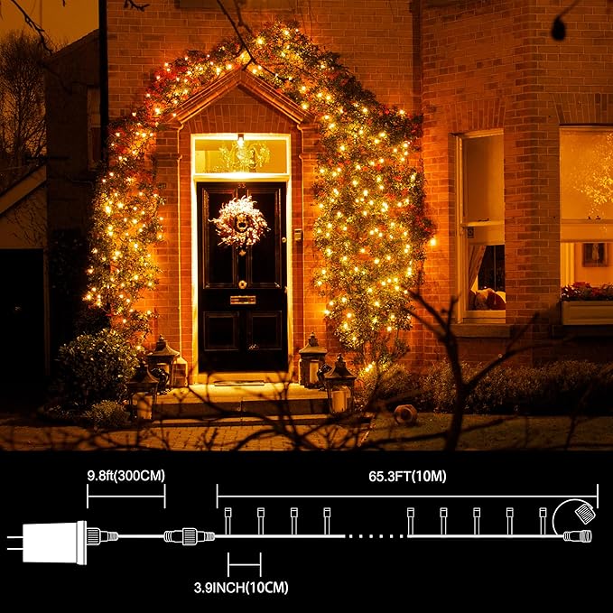 LAMPHOME 33ft Golden Christmas Decorative Mini Lights, 100 LED Green Wire Fairy Starry String Lights Plug in,11 Lighting Modes for Indoor Outdoor Xmas Tree Wedding Party Decoration (Yellow)