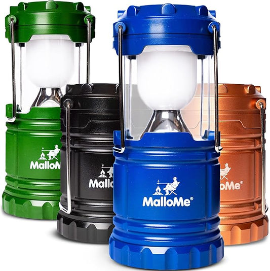MalloMe Camping Lantern Multicolor 4 Pack Lanterns for Power Outages, Camping Lights for Tent Hanging, Camp Light Tent Lamp Emergency Battery Powered LED Lantern (Rechargeable Batteries Not Included)