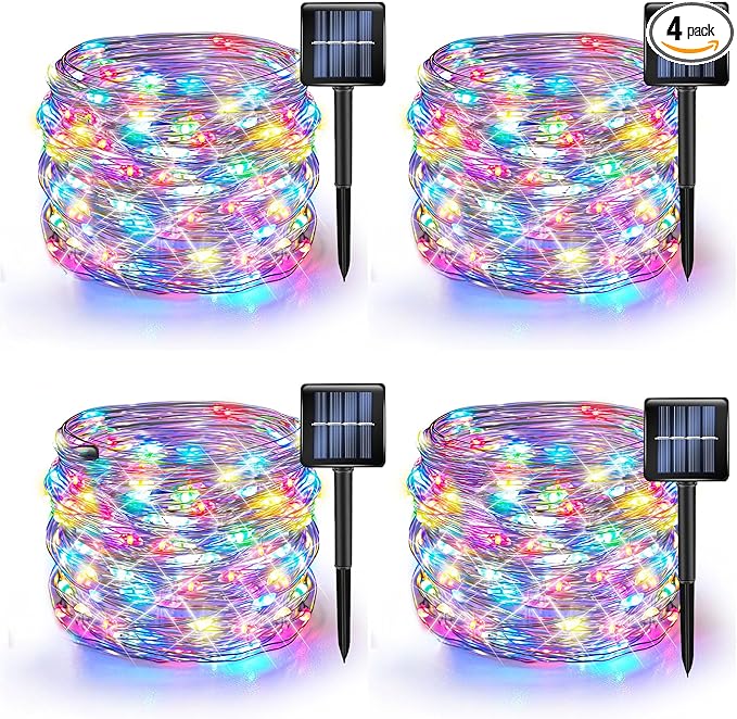 TW SHINE Multi Color Solar String Lights Outdoor, Total 160 FT 480 LED Solar Powered Waterproof Fairy Lights 8 Modes Copper Wire Lights for Christmas Party Tree Wedding Yard Decorations, 4 Pack
