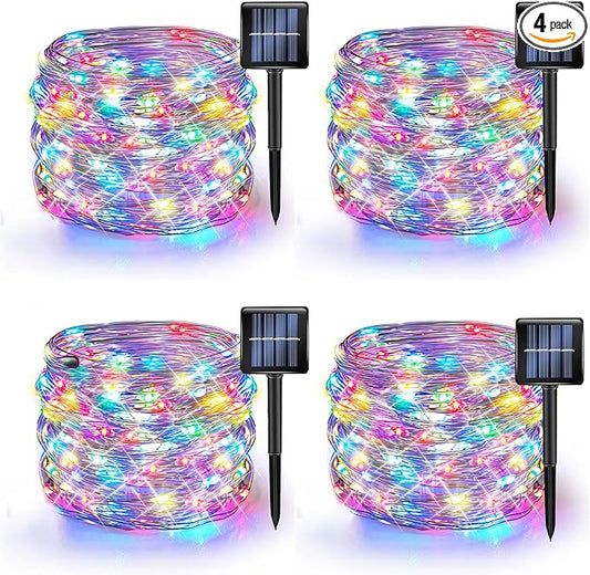 TW SHINE Multi Color Solar String Lights Outdoor, Total 160 FT 480 LED Solar Powered Waterproof Fairy Lights 8 Modes Copper Wire Lights for Christmas Party Tree Wedding Yard Decorations, 4 Pack