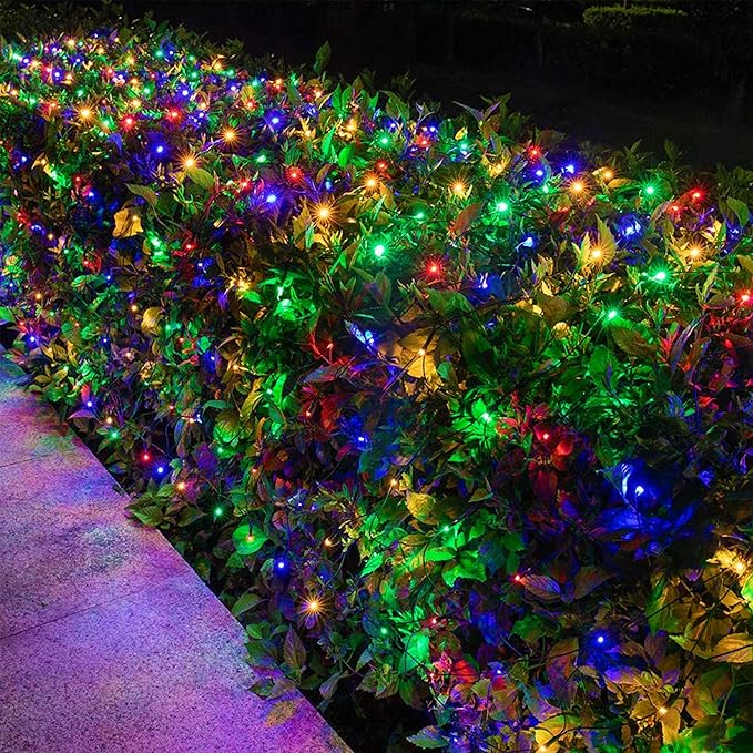 weillsnow 198 Led 9.8ft x 6.6ft 198 LED Net Lights, Connectable 8 Lighting Twinkle Modes Mesh Lights for Christmas Outdoor Patio Garden Bush Fence Decorations (Multi-Colored)