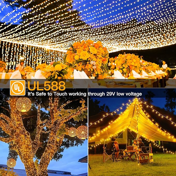 Ollny Christmas Lights Outdoor 800LED 262FT, Warm White Plug in Fairy Light with Remote, 8 Modes Waterproof Timers Dimmable LED String Lights for Indoor House Outside Bedroom Patio Balcony