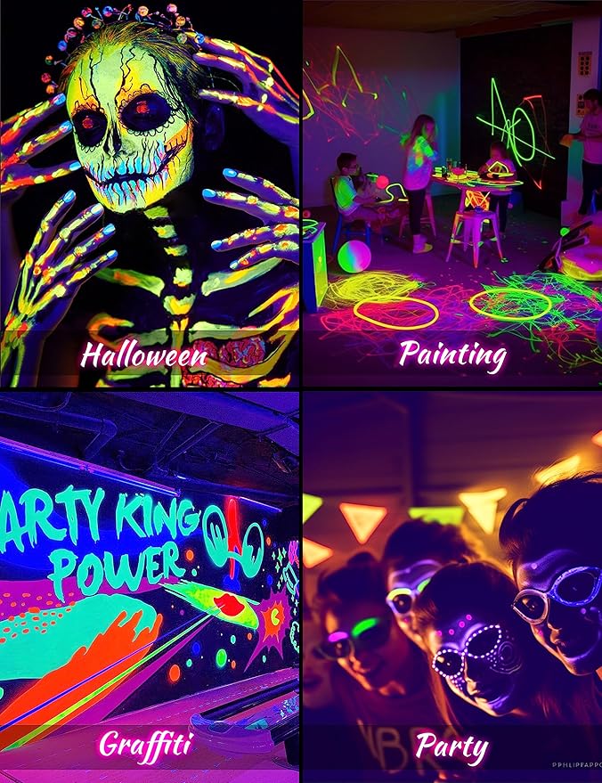 L LOHAS LED UV Black Light Bulbs, Halloween 12W A19 UV Blacklight, 100 Watt Equivalent, UVA Level 385-400nm Wavelength, Glow in The Dark for Body Art Paint, Fluorescent Poster, Neon Glow Party, 4 Pack