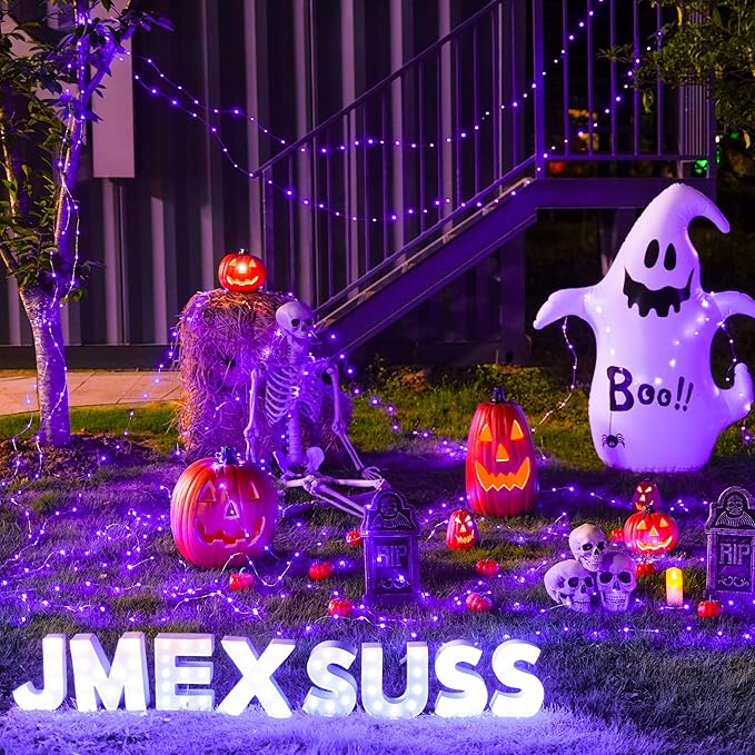 JMEXSUSS 2 Pack Halloween Fairy Lights Battery Operated, Total 400 LED 132ft Purple Halloween String Lights Indoor with Remote, 8 Modes Copper Wire Twinkle Lights for Bedroom Wall Tree Decor