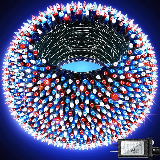 1500 LED 470FT Christmas Lights Outdoor,12 Lighting Modes Christmas String Lights with Timer, Dimmable Plug in Red White and Blue LED StringLights Waterproof for Yard Tree Wedding Party Holiday