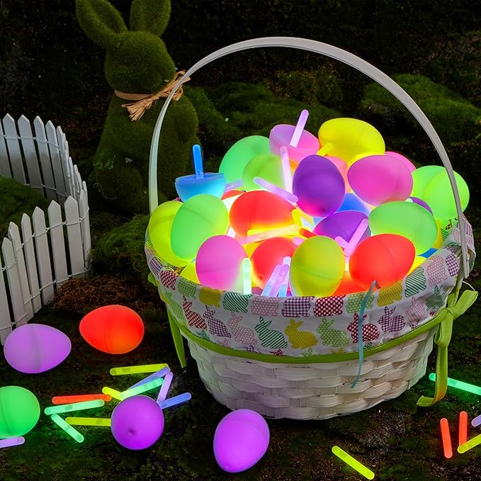 JOYIN 35 Pcs Easter Eggs with 35 Mini Glow Sticks for Kids Glow-In-The-Dark Basket Stuffers Fillers Gift, Easter Egg Hunt Game Party Favors Decorations Supplies, Classroom Prizes