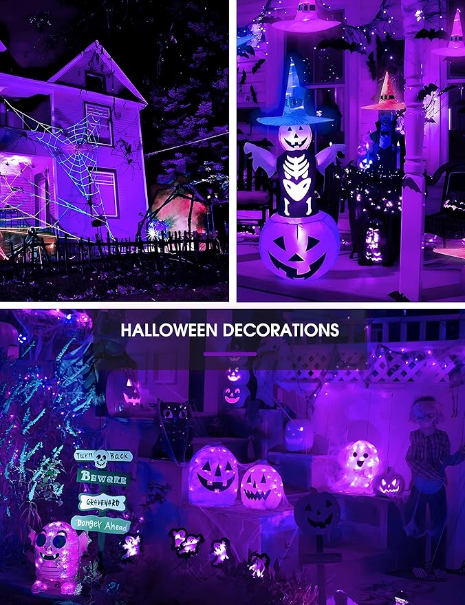 L LOHAS LED Halloween Orange Purple LED Light Bulbs Outdoor [4-Pack], 9W(60W Equivalent) A19 Orange Purple Colored Light Bulb Indoor, E26 Base, Not-Dim