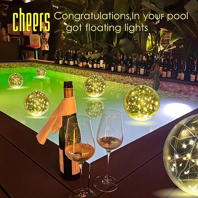 14" Solar Powered Inflatable Floating Pool Lights - Waterproof Warm White Glow, 2 Pack Pool Party Decor for Nighttime Pond/Patio Ambience