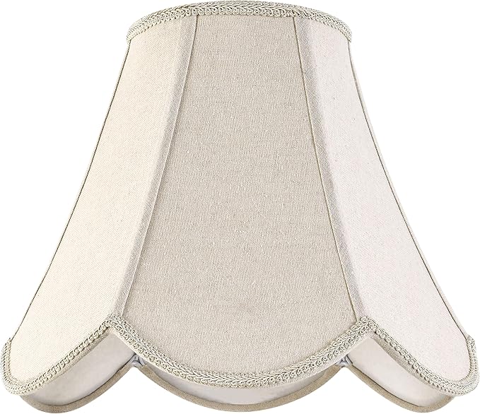 GO&SO Set of 2 Beige Gray Burlap Fabric (Petal Edge Braid) Scalloped Lamp Shade,6"Top x 13"Bottom x 10.6"Vertical Height (Spider) Replacement Lamp Shades for Table Lamps,Floor Lamp Cover,Easy Assembly