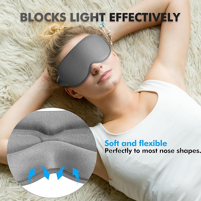 Sleep Eye Mask for Men Women, Lash Extensions 3D Contoured Cup Sleeping Mask, Travel Blackout Night Blindfold Eye Shade Cover with Adjustable Strap (Grey-Side Sleeper)