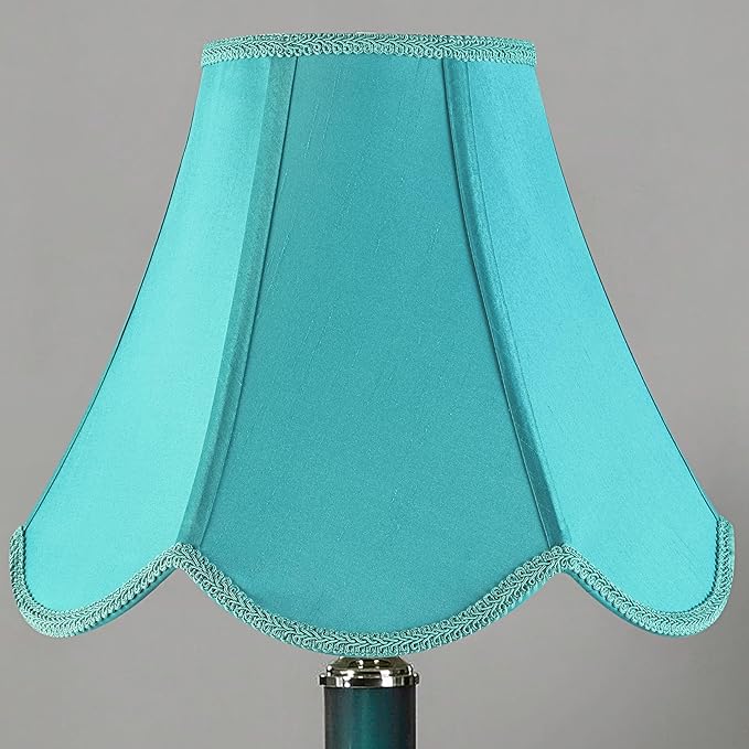 GO&SO Scalloped Lamp Shade Teal Lamp Shade -Bell Lampshades 6x13x10.6"(Spider) Petal Edge Braid Barrel Lamp Shades for Table Lamps&Floor&Bedside Lamp,Fabric Replacement Lamps Shades -Easy Assembly