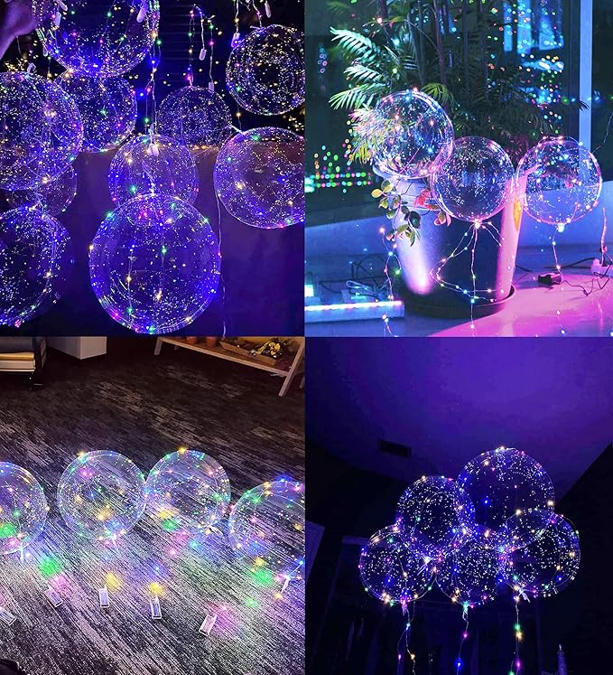 LED Balloons 10 Pack, Light Up Balloons 20 Inches Clear Helium Bobo Balloon, Glow Bubble Balloons with String Lights for Valentines Day Halloween Christmas Wedding Birthday Party Decoration