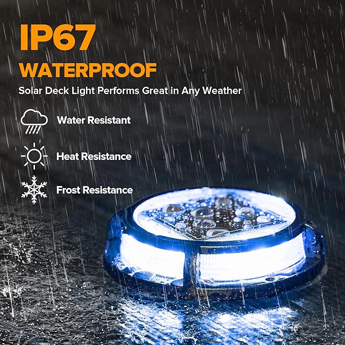 LUTEC 2 Pack Solar Deck Lights Driveway Dock 12 LEDs Light Solar Powered Outdoor Waterproof Road Markers for Step Sidewalk Stair Garden Ground Pathway Yard (Blue)