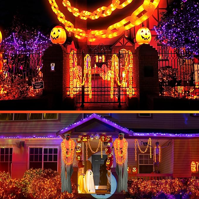 Joomer Chain Lights Halloween Decorative Battery Operated - 9.5 FT 160 LED Waterproof String Lights with Timer Function 8 Lighting Modes for Outdoor Indoor Halloween Decor (Orange)