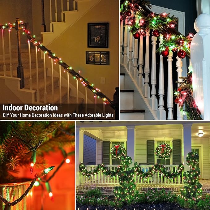 ODEETRONIC Red & Green Christmas String Lights, 21.63ft 100 Count Incandescent String Lights Connectable, UL Certified Christmas Mini Lights, Green Wire Tree Lights for Indoor Outdoor Party Yard Decor
