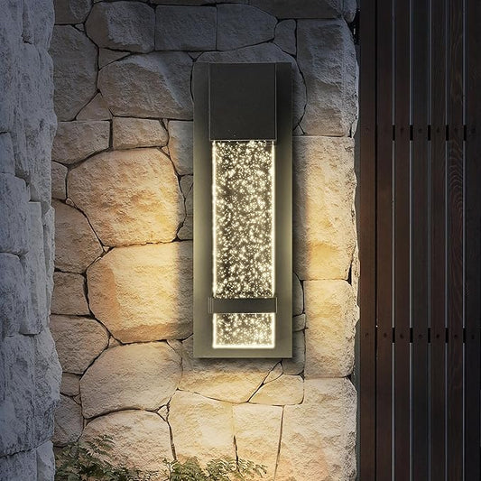 ASD LED 13 Inch Bubble Glass Wall Light Fixture | 12W 500LM 3000K-5000K 120V | 3CCT, Waterproof, Dimmable, ETL Listed | Exterior Flush Mount Sconce, Outdoor-Indoor Lighting | Black